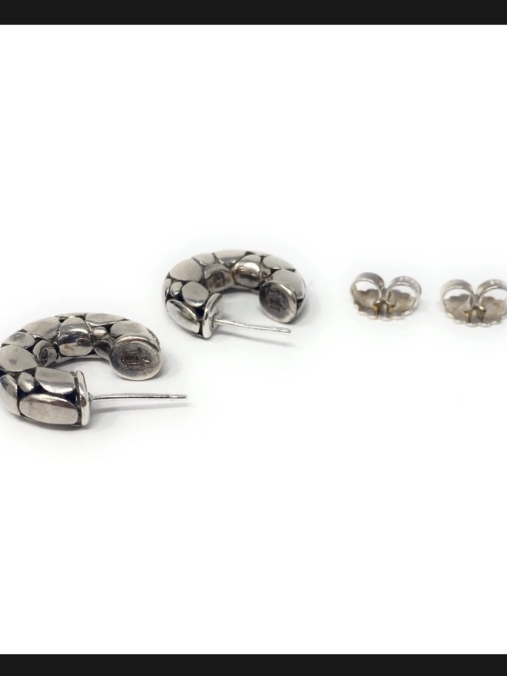 Authentic John Hardy Kali  Pebble Earrings 925 Sterling Silver Hoop - Picture 2 of 7